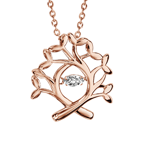 Collier Dancing Stone en argent et dorure rose chaîne avec pendentif arbre de vie - longueur 42cm + 3cm de rallonge - Vue 3