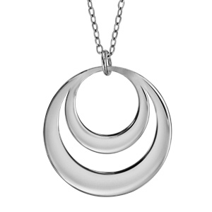 Collier en argent rhodi chane avec pendentif 2 anneaux prnom  graver - longueur 40cm + 5cm de rallonge - Vue 3