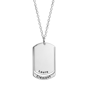 Collier en argent chaîne avec pendentif plaque G.I. à graver 1 ou 2 prénoms - longueur 50cm + 5cm - Vue 3