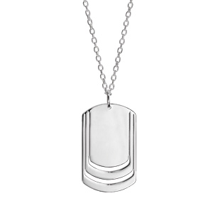 Collier en argent chaîne avec pendentif plaque G.I. à graver 3 prénoms - longueur 50cm + 5cm - Vue 3
