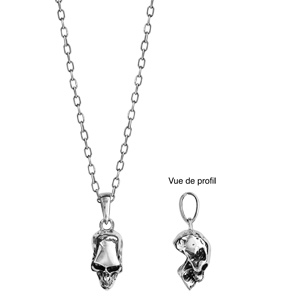 Collier en argent patiné chaîne avec pendentif tête de mort 50+5cm - Vue 3