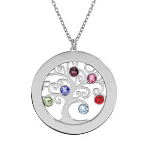 Collier en argent rhodi chane avec pendentif prnoms  graver arbre de vie 30mm orn d\'oxydes couleurs sertis 40+5cm - Vue 3