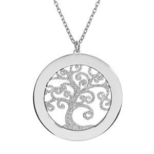 Collier en argent rhodi chane avec pendentif prnoms  graver arbre de vie 30mm granit 40+5cm - Vue 3