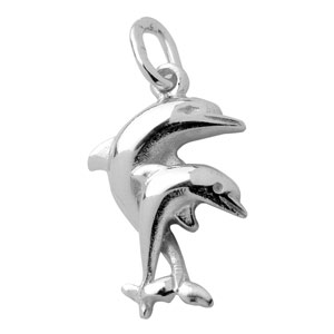 Pendentif en argent rhodié 2 dauphins, la maman et le petit - Vue 3