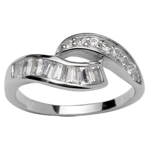 Bague en argent rhodié en forme de vagues ornées de pierres blanches - Vue 3