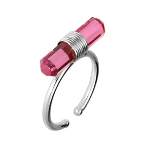 Bague en argent rhodié avec tube en cornaline orange véritable réglable - Vue 3