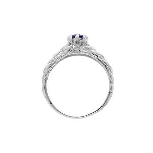 Bague en argent rhodi solitaire 5mm en oxyde bleu fonc et feuillage - Vue 3