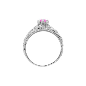 Bague en argent rhodi solitaire 5mm en oxyde rose et feuillage - Vue 3