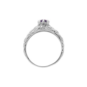 Bague en argent rhodi solitaire 5mm en oxyde violet et feuillage - Vue 3