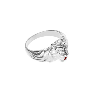 Chevalire lion en argent petit modle avec oxyde rouge entre les dents - Vue 3