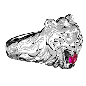Chevalire lion en argent gros modle avec oxyde rouge entre les dents - Vue 3