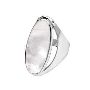 Bague ovale allong en argent et nacre blanche vritable - Vue 3