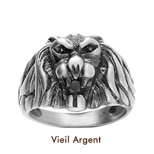 Chevalière lion en argent gros modèle avec oxyde noir entre les dents - Vue 3