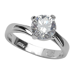 Bague en argent rhodi solitaire en oxyde blanc serti 4 griffes sur monture tournante paisse - Vue 3