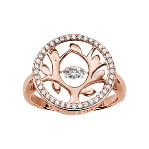 Bague Dancing Stone en argent et dorure rose motif arbre de vie orné d\'oxydes blancs - Vue 3