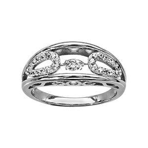 Bague Dancing Stone en argent rhodié support lisse avec ovales ornés d\'oxydes blancs sertis à l\'intérieur - Vue 3