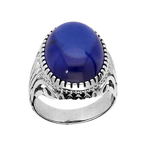 Bague en argent rhodi anneau cisel orn d\'1 grosse Agate bleue - Vue 3