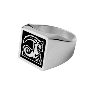 Chevalire en argent plateau carr 15mm X 15mm en onyx synthtique - Vue 3