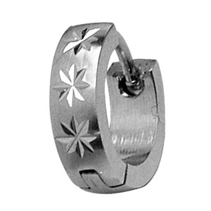 Créoles en acier articulées légèrement bombées diamantage motifs étoilés - Vue 3