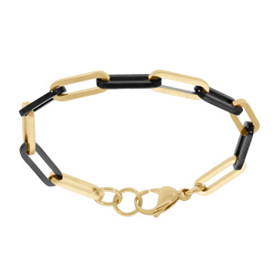 Bracelet en acier doré et PVD noir - 21cm - Vue 3