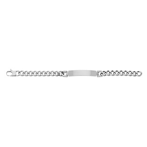 Gourmette en acier satiné plaque identité à graver 10mm maille gourmette largeur 9mm longueur 21cm - Vue 3