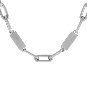 Collier en acier mat avec larges maillons et plaquettes  graver 55cm+5cm - Vue 3