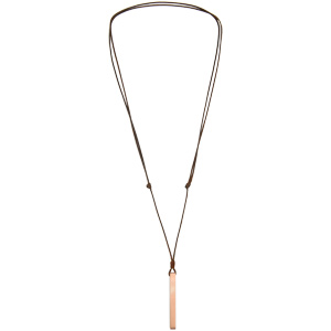 Collier avec pendentif tube rectangulaire en acier rose satin 4mm prnom  graver et cordon marron rglable - Vue 3