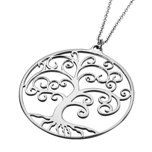 Collier en acier chane avec pendentif cercle avec arbre de vie dcoup - longueur 46cm + 7cm de rallonge - Vue 3