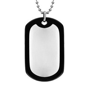 Collier en acier chane boules avec plaque G.I. pans arrondis de 32mm X 52mm avec contour en caoutchouc noir - longueur 50cm + 10cm de rallonge - Vue 3