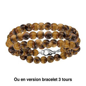 Collier perles oeil de chat 60+5cm ou bracelet 3 tours fermoir mousqueton - Vue 3