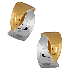 Boucles d\'oreilles en plaqué or et plaqué palladium clip bicolores rubans entrelacés fermoir clip pour oreilles non percées - petit modèle - Vue 3