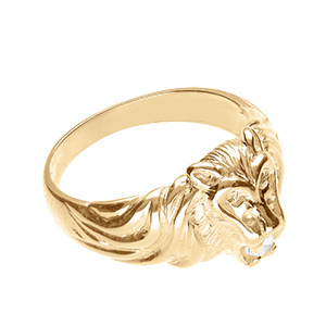 Chevalière lion en vermeil petit modèle avec oxyde blanc entre les dents - Vue 3