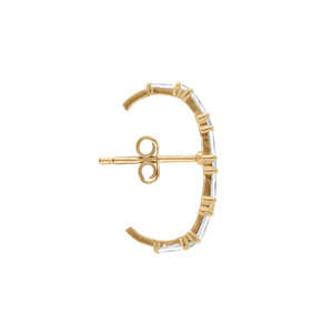 Boucles d\'oreille unitaire tige en plaqué or ornées oxydes blancs différents sertis aspect piercing 2 & 3eme trou - Vue 3