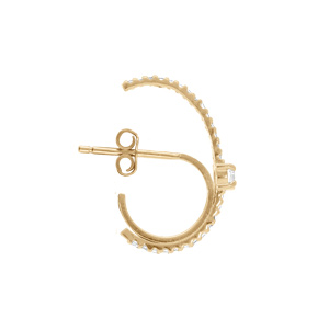 Boucles d\'oreille tige en plaqué or unitaire avec oxydes blancs sertis dont un plus gros (faux piercing) - Vue 3