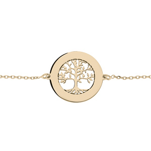 Bracelet en plaqué or jaune chaîne avec pastille à graver petit arbre de vie 20mm 15,5+3cm - Vue 3