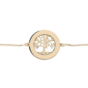 Bracelet en plaqu or jaune chane avec pastille  graver petit arbre de vie 20mm 15,5+3cm - Vue 3