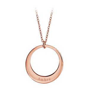 Collier en plaqu or rose chane avec pendentif 1 anneau prnom  graver - longueur 40cm + 5cm de rallonge - Vue 3
