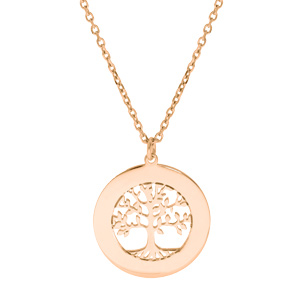 Collier en plaqu or rose chane avec pendentif prnoms  graver petit arbre de vie 20mm 38+5cm - Vue 3