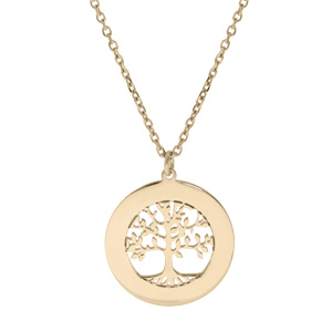 Collier en plaqu or chane avec pendentif prnoms  graver petit arbre de vie 20mm 38+5cm - Vue 3