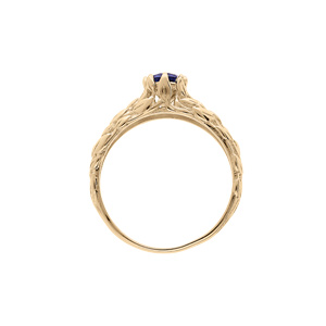 Bague en plaqu or solitaire 5mm oxyde bleu fonc et feuillage - Vue 3