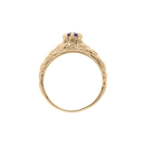 Bague en plaqu or solitaire 5mm oxyde violet et feuillage - Vue 3