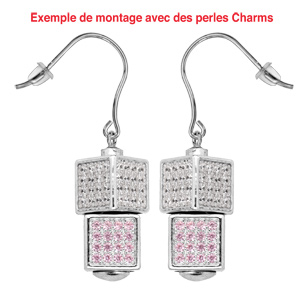 Boucles d\'oreilles pendantes charms en argent rhodi petite chanette pour boule en verre de Murano vritable et fermoir crochet - Vue 3