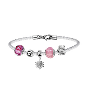 Charms Thabora en argent rhodi et verre de Murano vritable rose avec motifs gomtriques rouges et blancs paillet - Vue 3