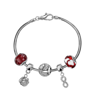 Charms Thabora en argent rhodi et verre de Murano vritable rouge fonc avec petites bulles - Vue 3