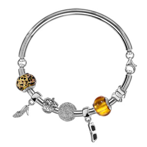 Charms Thabora en argent rhodi et verre de Murano vritable jaune profond - Vue 3