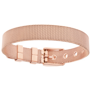 Bracelet en acier et PVD rose maille milanaise forme boucle de ceinture 21cm rglable - Vue 3