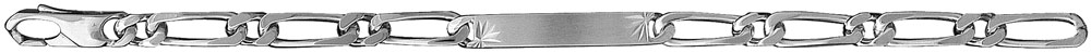 Gourmette en argent maille figaro 1+1 avec diamantage étoilé dans 2 angles – largeur 6mm et longueur 18cm