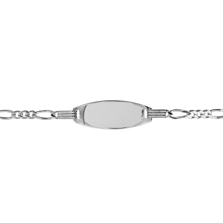 Gourmette pour bébé en argent rhodié maille 1+3 avec plaque ovale – longueur 13cm + 2cm de rallonge