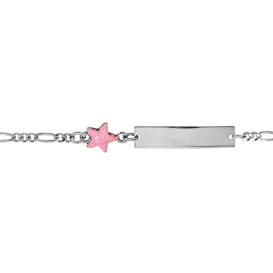 Gourmette pour bébé en argent rhodié maille 1+3 avec étoile rose sur la chaîne – longueur 13cm + 2cm de rallonge
