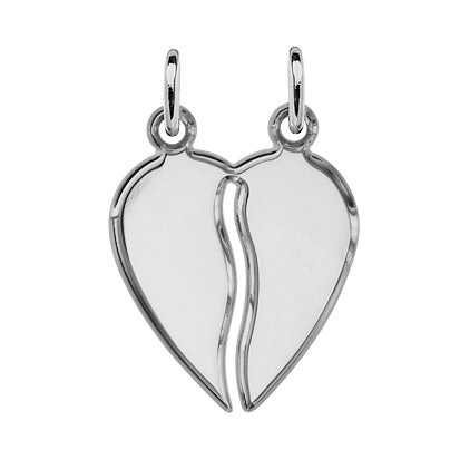 Pendentif en argent rhodié coeur à partager en zig-zag